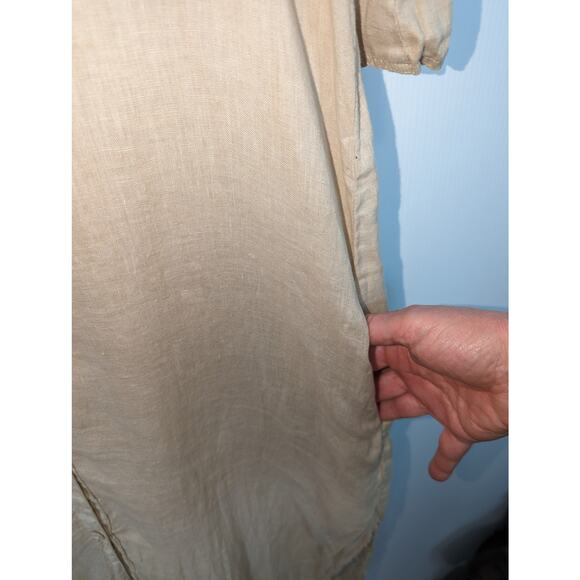 Jaga Carla Oat Linen Shirt Dress Fringe Hem Layered Lagenlook Resort Size 8 NWT - Picture 10 of 12